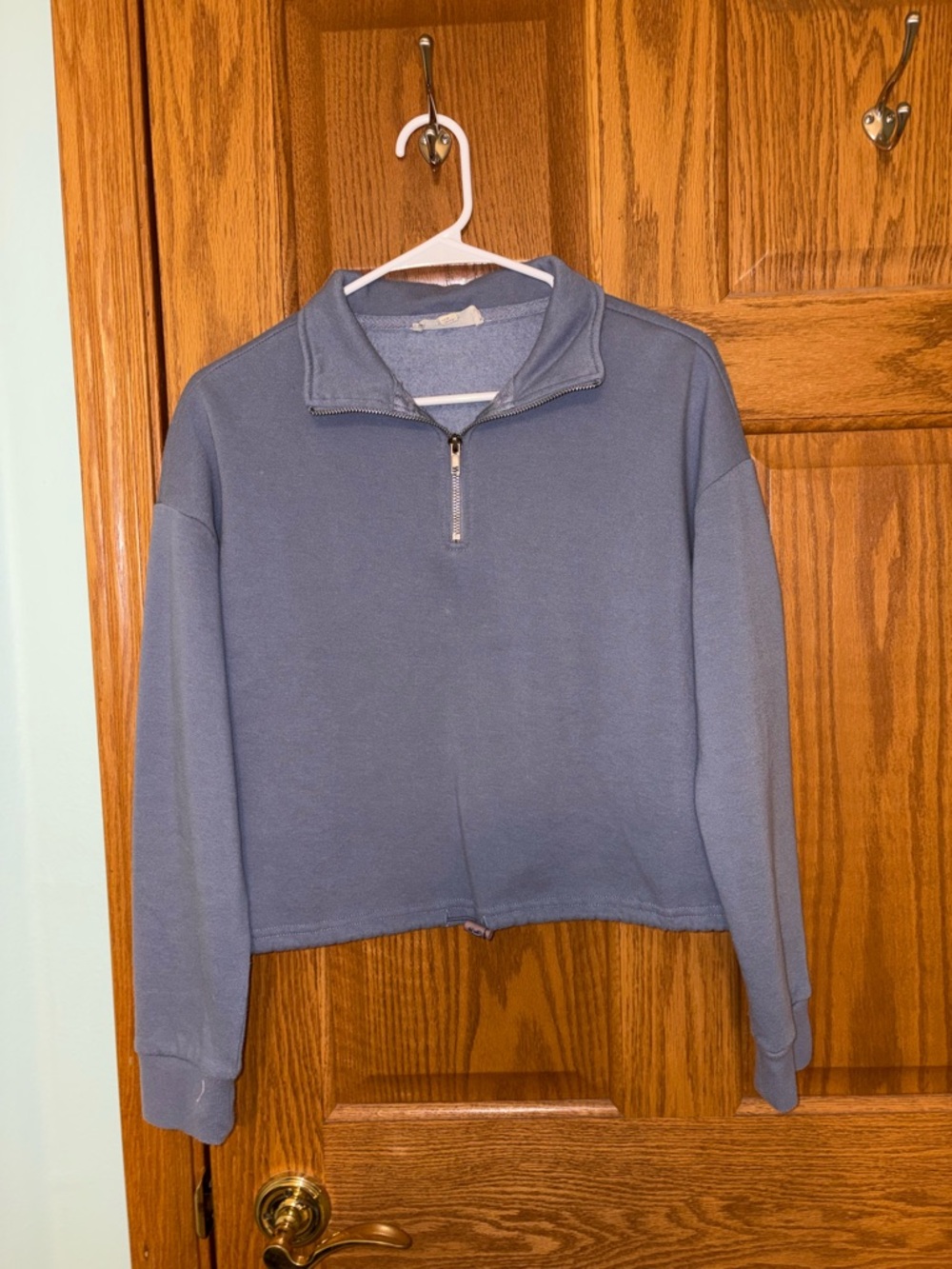 Pink Republic Light Slate Blue Quarter-Zip Cropped Pullover